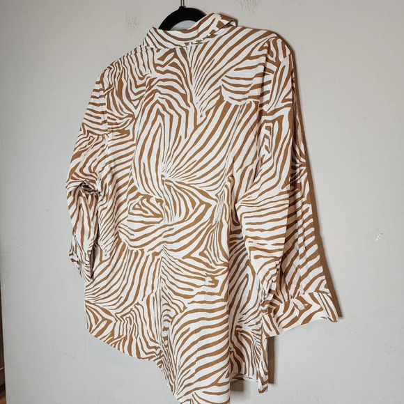 NWT Chico's popover 3/4 sleeve brown zebra cotton shirt. Size 3. XL - Picture 15 of 16